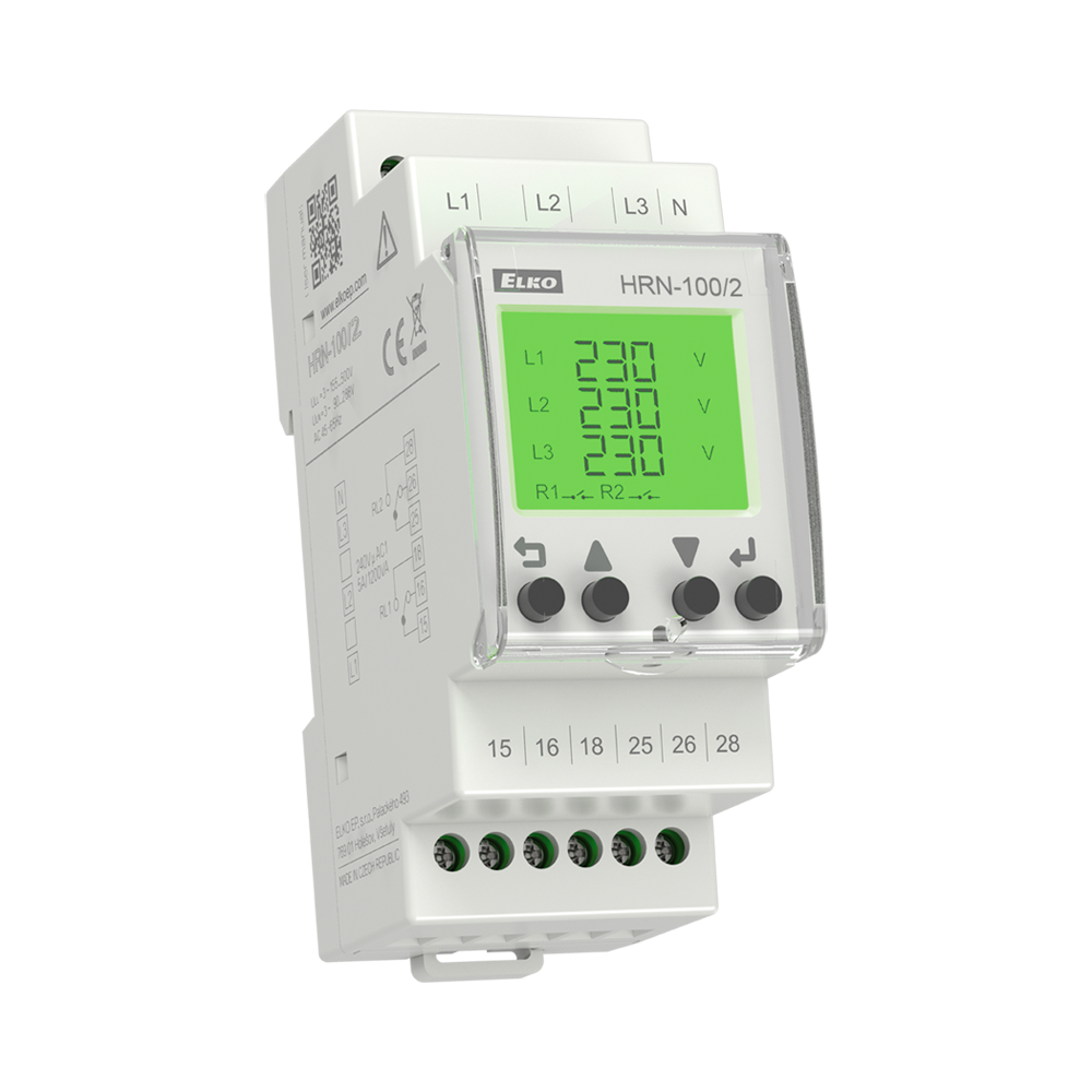ELKO EP HRN-100/2 multifunction voltage/frequency monitoring relay with LCD display, 3-phase, DIN rail