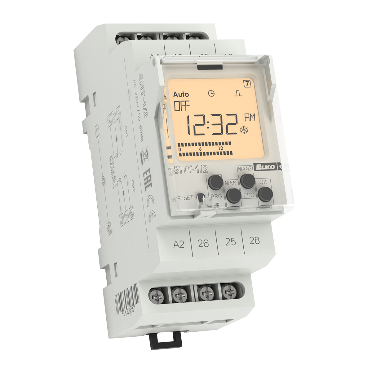 ELKO EP SHT-1/2 digital time switch, 2-channel weekly/yearly programmable timer, DIN rail